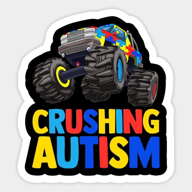 Monster Truck Crushing Austim Shirt Autism Awareness Sticker by tabbythesing960